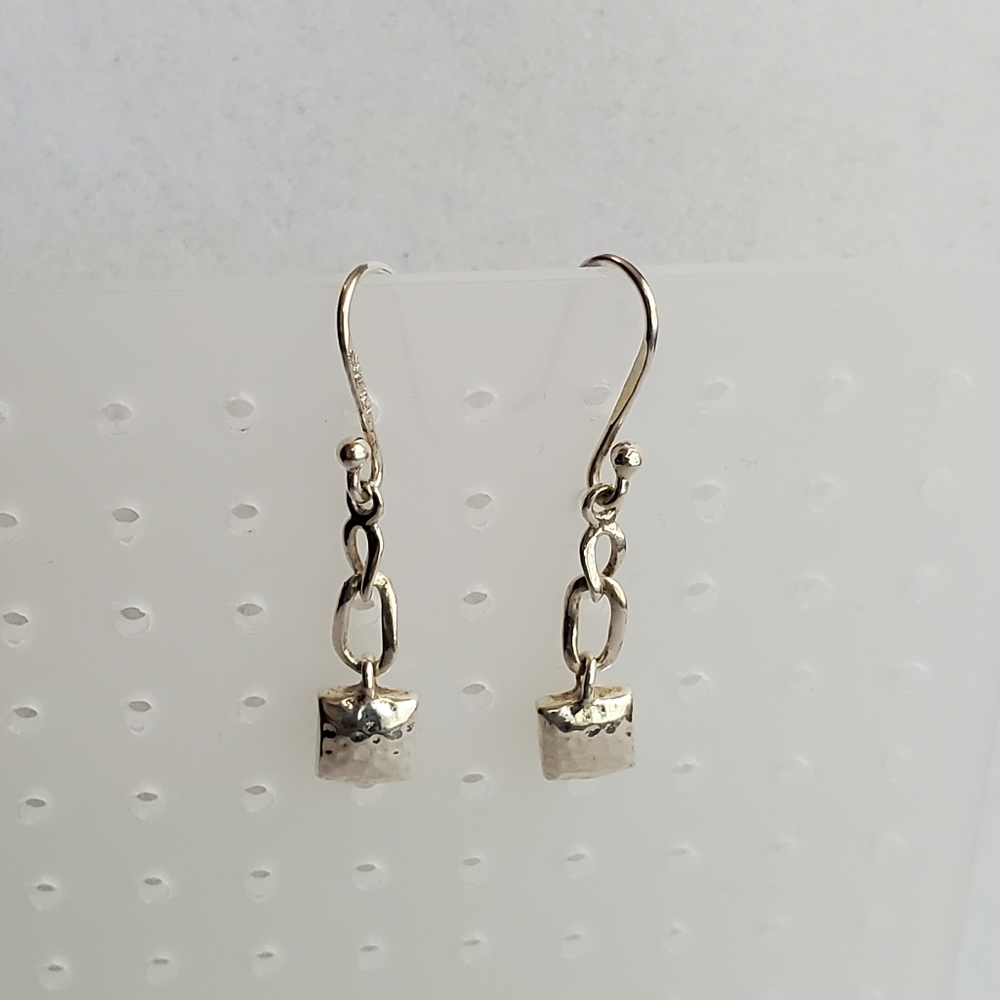 Silpada Sterling Hammered Small Pillow Drop Square Earrings - Picture 10 of 13